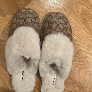 Coach Brown and Cream Quilted Slippers with Plush Lining